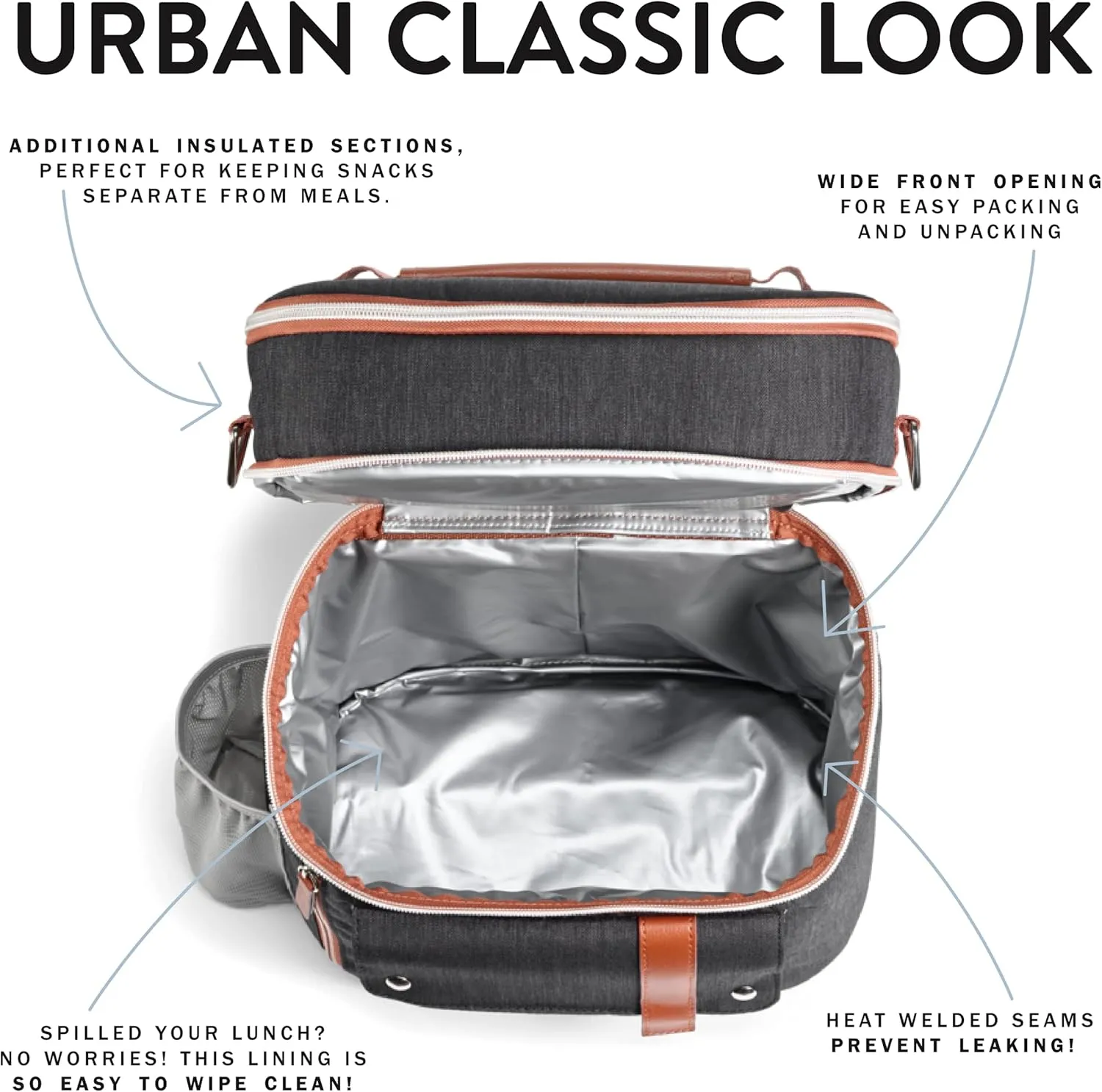 Fit & Fresh Foundry Extra Large Insulated Lunch Box for Men & Women, Large Lunch Bag for Meal Prep, Double Decker Adult Lunch Box for Men with Containers, Adjustable Strap, Dual Compartment, Black