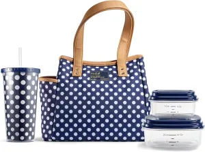 Fit & Fresh Lunch Bag For Women, Insulated Womens Lunch Bag For Work, Leakproof & Stain-Resistant Large Lunch Box For Women With Containers and Matching Tumbler, Zipper, Westerly Lunch Bag, Navy Dot