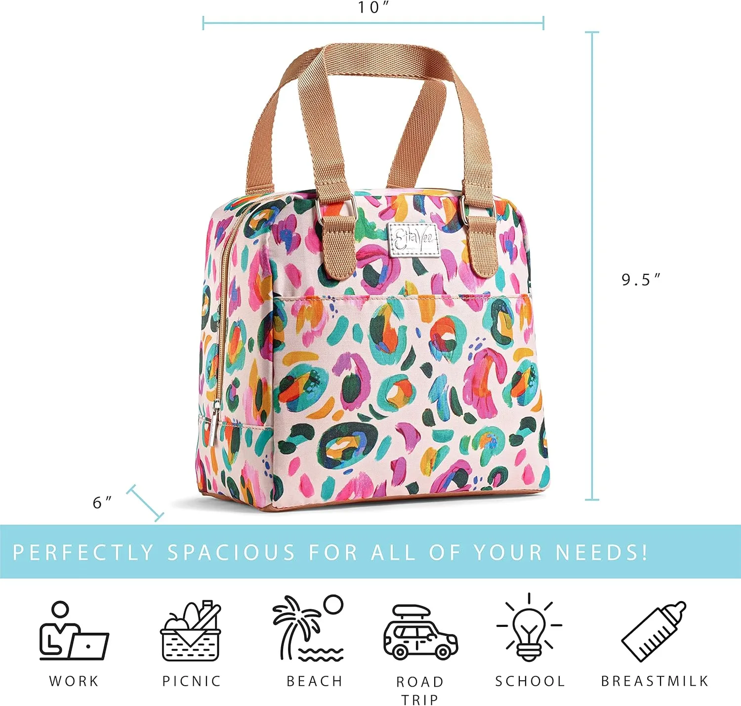 Fit & Fresh Lunch Bag For Women, Insulated Womens Lunch Bag For Work, Leakproof & Stain-Resistant Large Lunch Box For Women With Containers, Zipper Closure Minneola Bag Blush Leopard