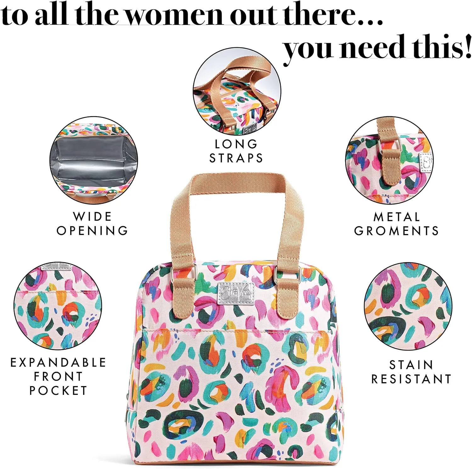 Fit & Fresh Lunch Bag For Women, Insulated Womens Lunch Bag For Work, Leakproof & Stain-Resistant Large Lunch Box For Women With Containers, Zipper Closure Minneola Bag Blush Leopard