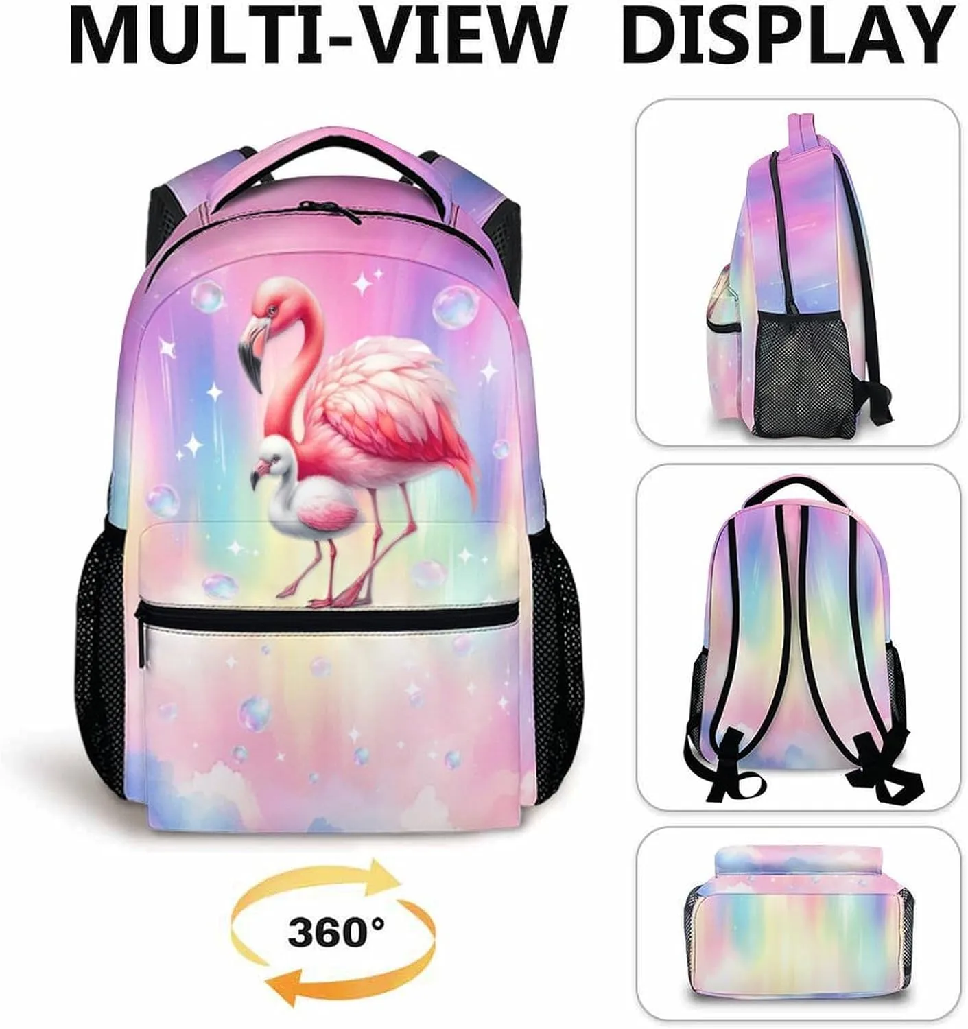 Flamingo Backpack for Girls, Schoolbag for Kids Preschool Kindergarten Primary, Pink Flamingo Gifts, 17 Inch Lightweight Backpack for School