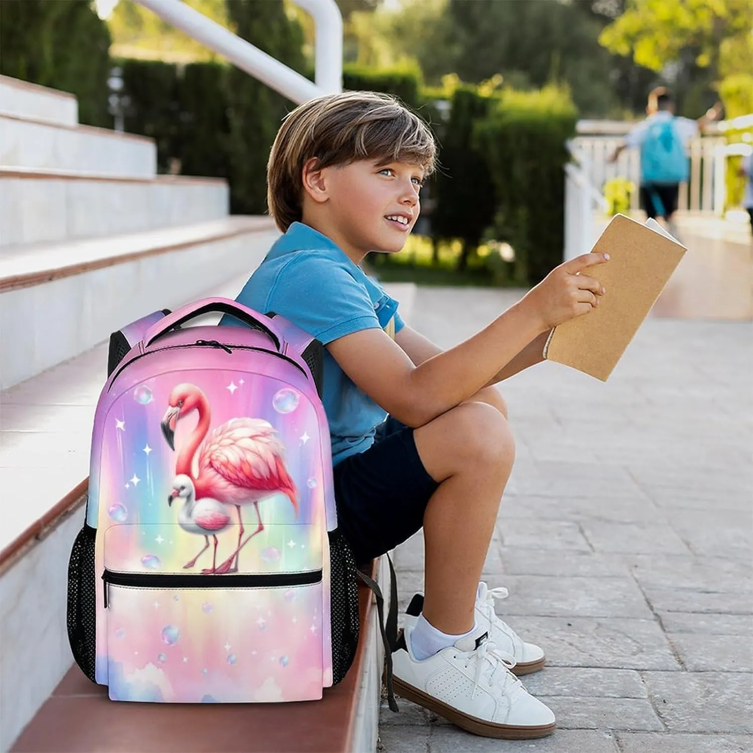 Flamingo Backpack for Girls, Schoolbag for Kids Preschool Kindergarten Primary, Pink Flamingo Gifts, 17 Inch Lightweight Backpack for School