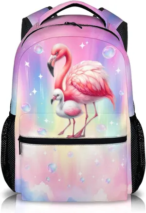 Flamingo Backpack for Girls, Schoolbag for Kids Preschool Kindergarten Primary, Pink Flamingo Gifts, 17 Inch Lightweight Backpack for School