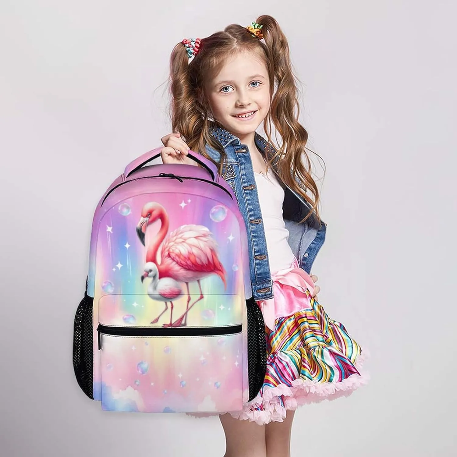 Flamingo Backpack for Girls, Schoolbag for Kids Preschool Kindergarten Primary, Pink Flamingo Gifts, 17 Inch Lightweight Backpack for School