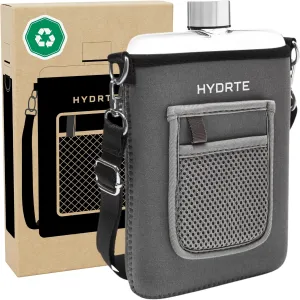 Flat Travel Water Bottle | Leak Proof Slim Flask | BPA Free | 18 oz (Slate Grey)