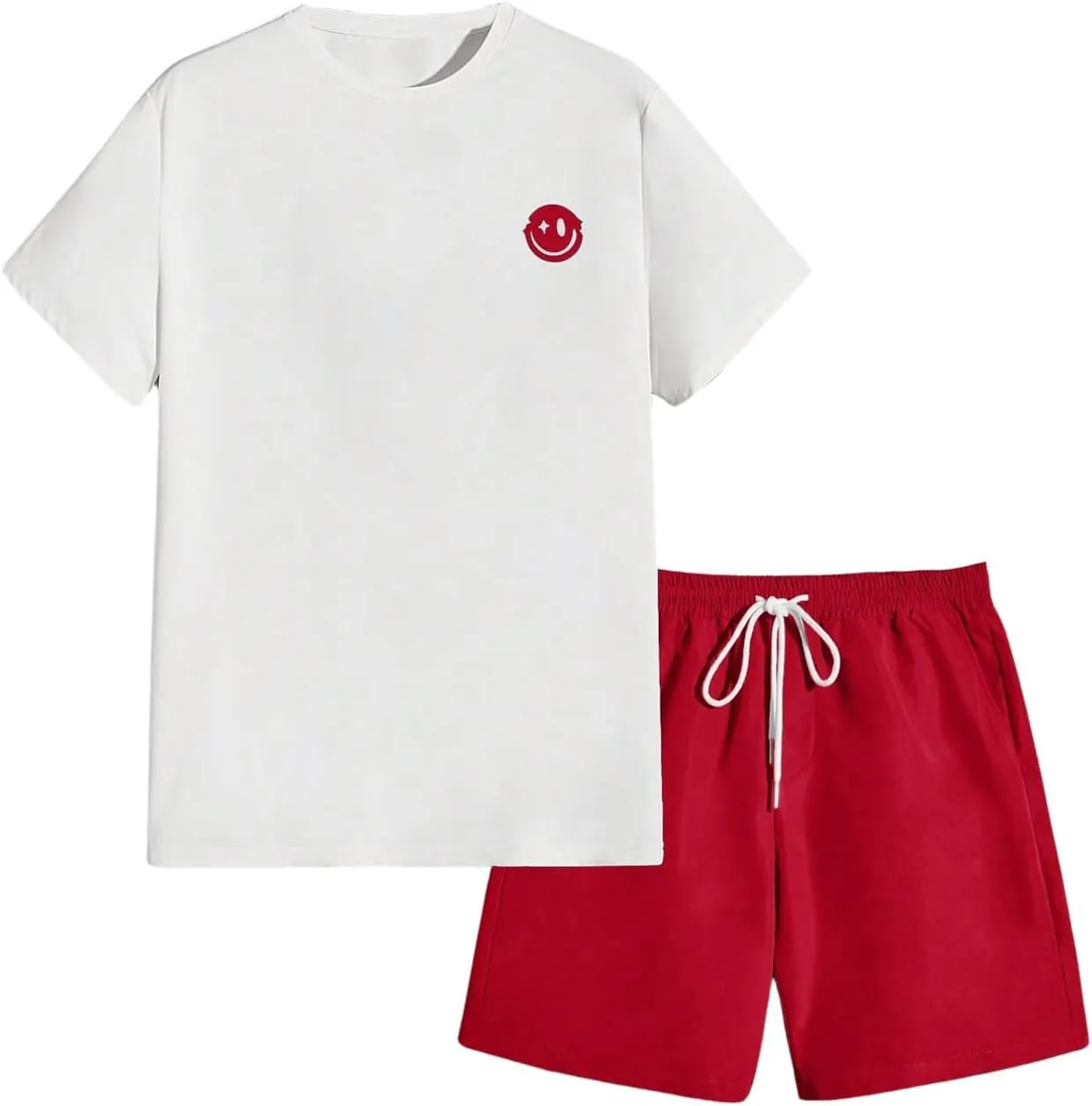 Floerns Men's 2 Piece Tracksuit Slogan Print Tee Shirt Drawstring Waist Shorts Set