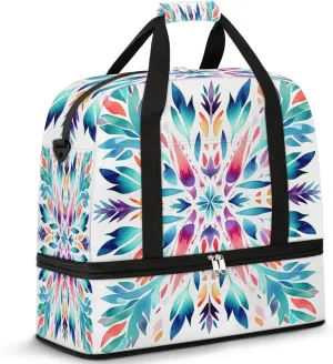 Flora Boho Prints Travel Duffle Bag, Collapsible Travel Bag Sports Gym Bag With Shoes Compartment Weekender Bag Overnight Bag For Women Men