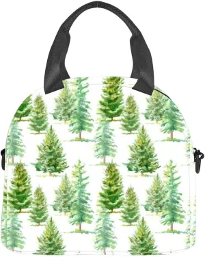 Floral a spruce tree Watercolor hand drawn White Insulated Adult Lunch Bag with Shoulder Strap for Women Lightweight Reusable Portable Freezable Lunch Tote Bag for Work Picnic