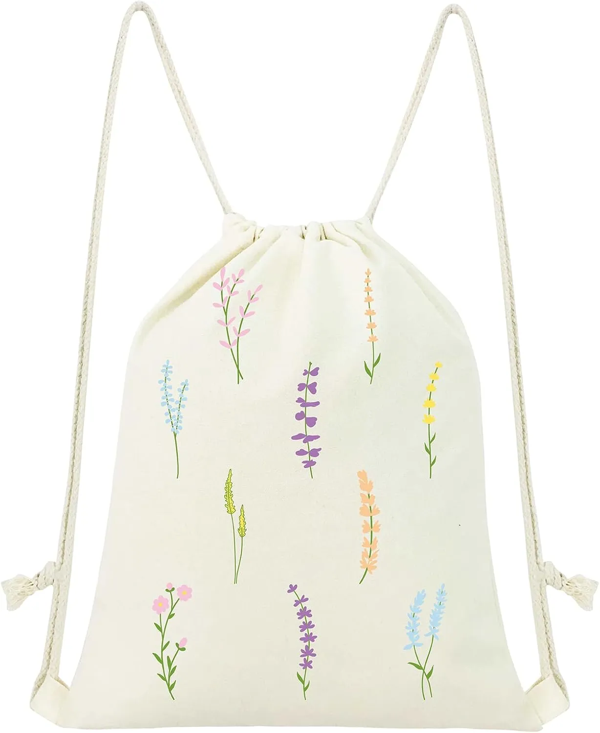 Floral Drawstring Backpack Aesthetic Cute Drawstring Bag Small Flower Cotton Canvas Drawstring Backpack for Women Gift Sport Gym String Bag Grocery Sack Bag Travel Sackpack