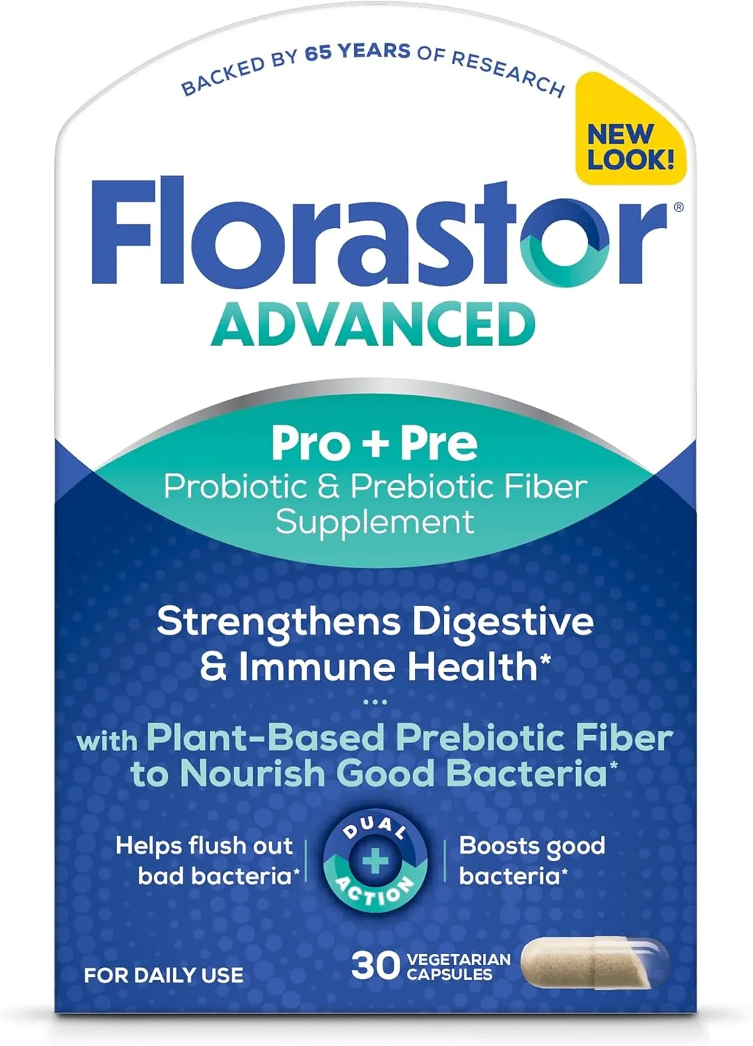 Florastor Select Pro Pre Daily Probiotic and Prebiotic Supplement for Women and Men, Boosts Good Bacteria, Saccharomyces Boulardii CNCM I-745 (30 Capsules) (Pack of 1)