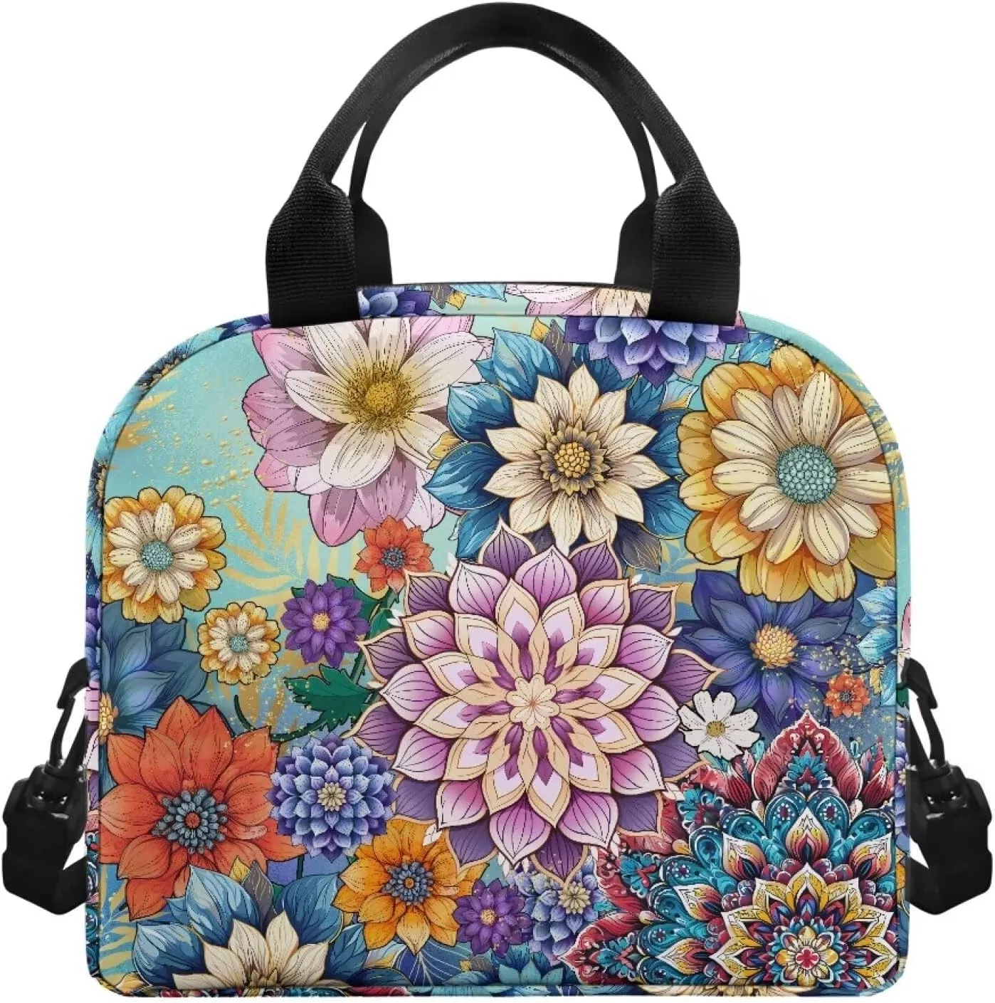 Flower Lunch Box for School Girls 6th Grade Cute Insulated Lunch Bags for Women Tote Cooler Bag College Adult Reusable Lunch Tote Bag for Work Picnic Travel Snack Bento Pouch