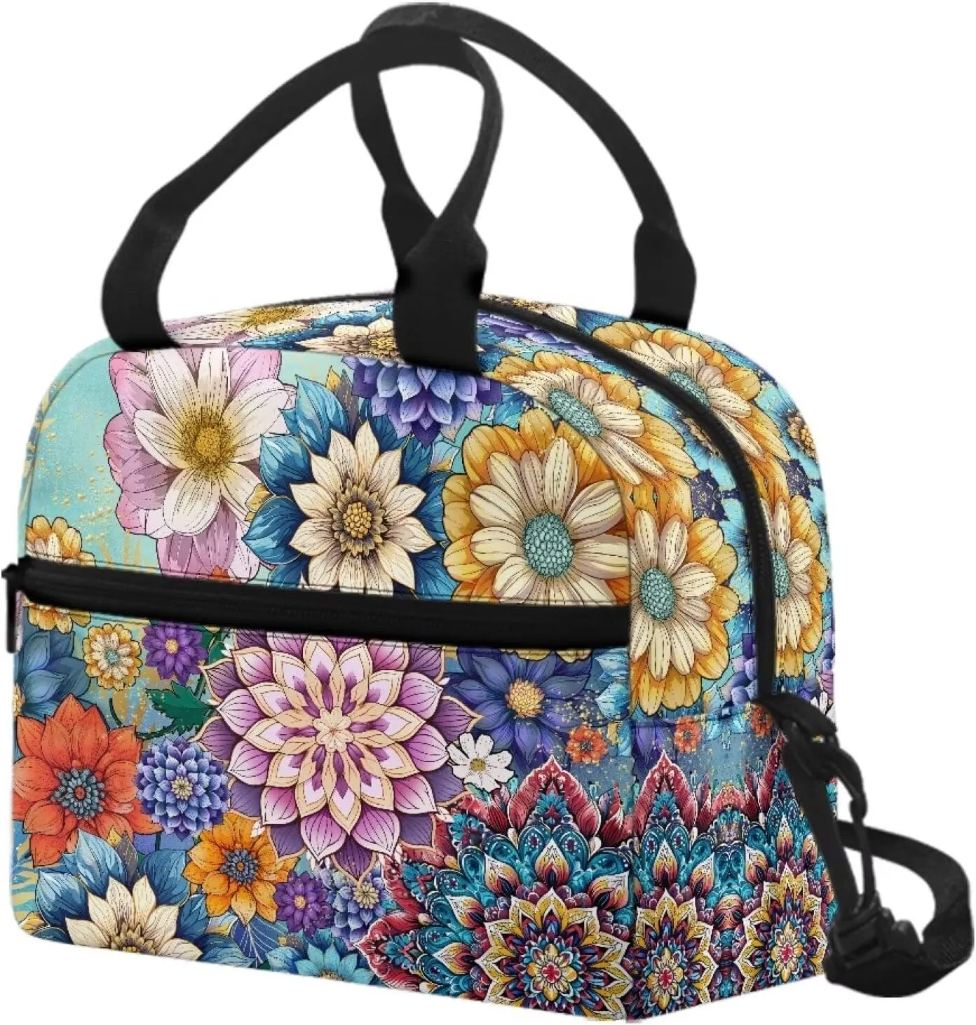 Flower Lunch Box for School Girls 6th Grade Cute Insulated Lunch Bags for Women Tote Cooler Bag College Adult Reusable Lunch Tote Bag for Work Picnic Travel Snack Bento Pouch