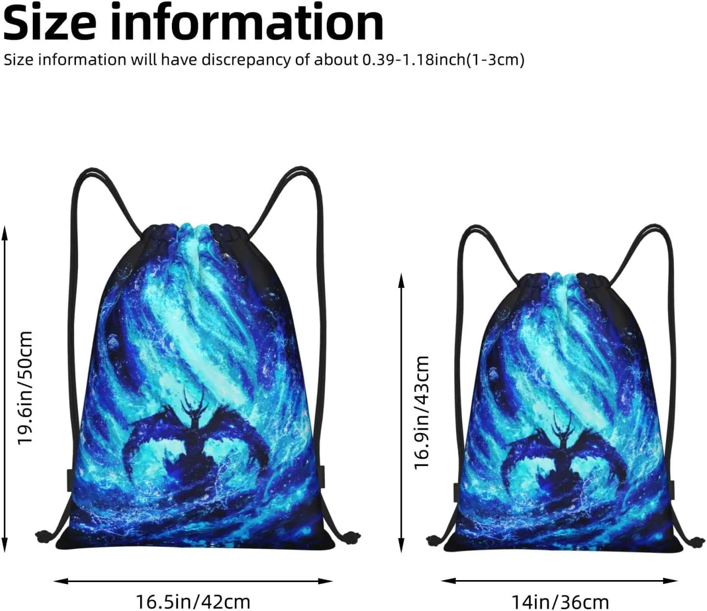 Fly Dragon Drawstring Bags Cool Blue Flame Sport Gym Sackpack Black Backgound Drawstring Backpack for Men Beach Yoga Swim String Bag Cinch Bag