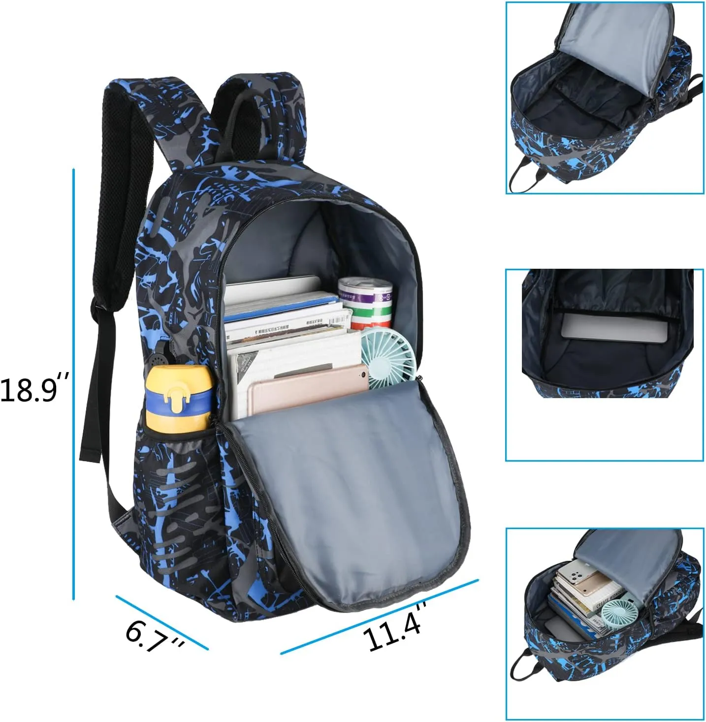 FLYMEI Bookbags for Teen Boys Anime Cartoon Luminous Backpack with USB Charging Port 17 Inch Cool Laptop School Backpack for Men, Graffiti Blue
