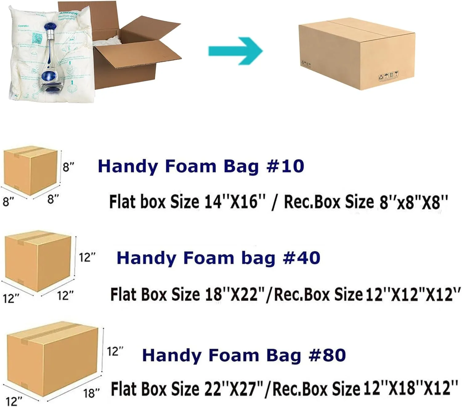 Foam Bag for Packaging 14 PACK handy Bags #40, 18” x 22" Room Temperature Expandable Foam Bags(14 PACK)