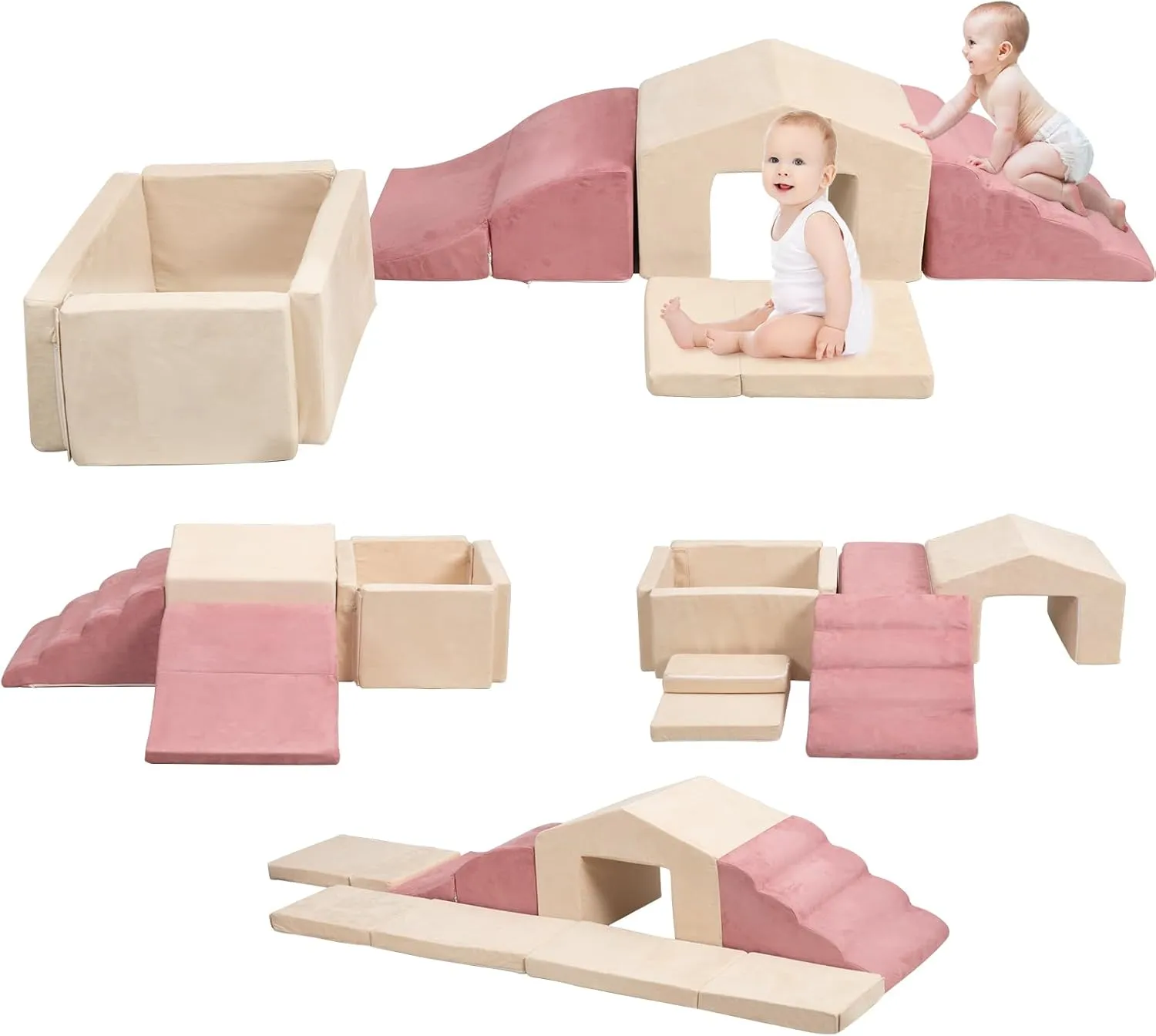 Foam Climbing Blocks with Foldable Ball Pit for Toddlers| 6PCS Baby Climb and Crawl Activity Playset for 6-18 Months,2025 Upgraded OEKO-TEX Certified High-density Foam Play Gym (Balls not Included)