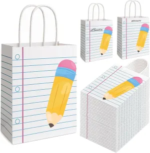 FOGWOWO 36 Pcs Teacher Appreciation Gifts Paper Bags Bulk with Handles, Pencil Notebook Line Back to School Treat Bags End of Year Teacher Gifts for Graduation Retirement Wrapping Bag