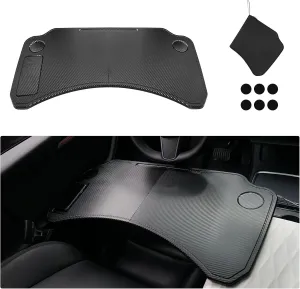 Foldable Tray for TES la Model 3 Model Y Accessories, Steering Wheel Table Desk for Laptop Working Food Dine Eating Lunch Travel with Storage Bag(Carbon Fiber)