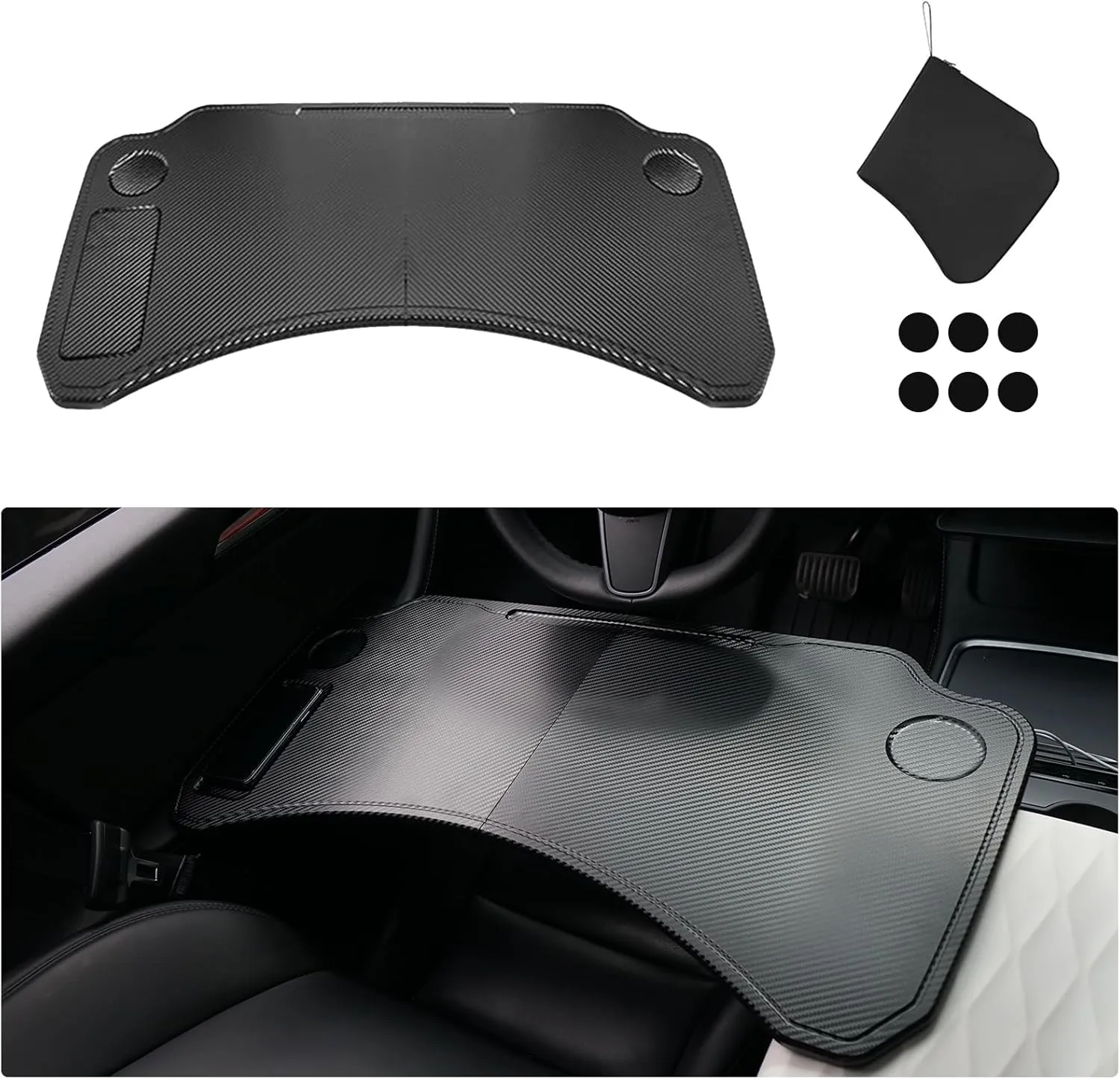 Foldable Tray for TES la Model 3 Model Y Accessories, Steering Wheel Table Desk for Laptop Working Food Dine Eating Lunch Travel with Storage Bag(Carbon Fiber)