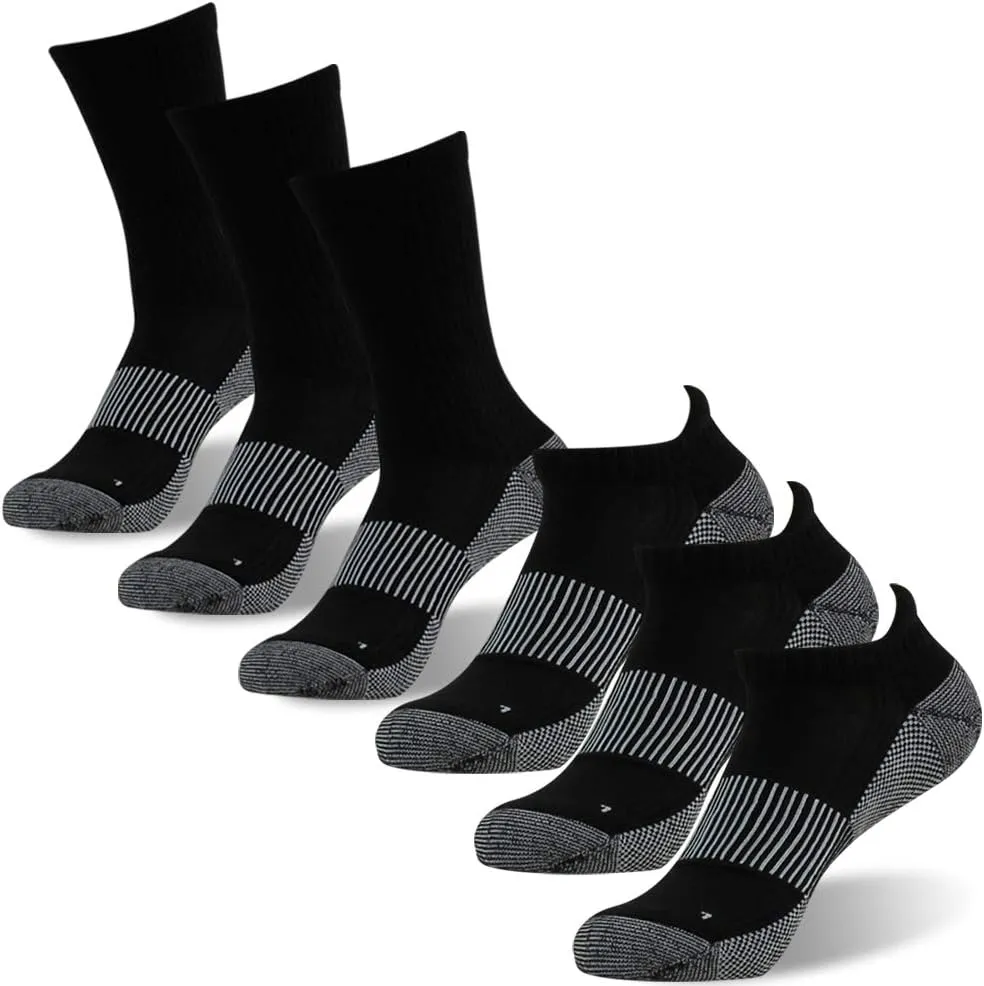 FOOTPLUS Copper Compression Socks,Unisex Cushioned Sole Arch Support Athletic Ankle/Crew Running Hiking Socks