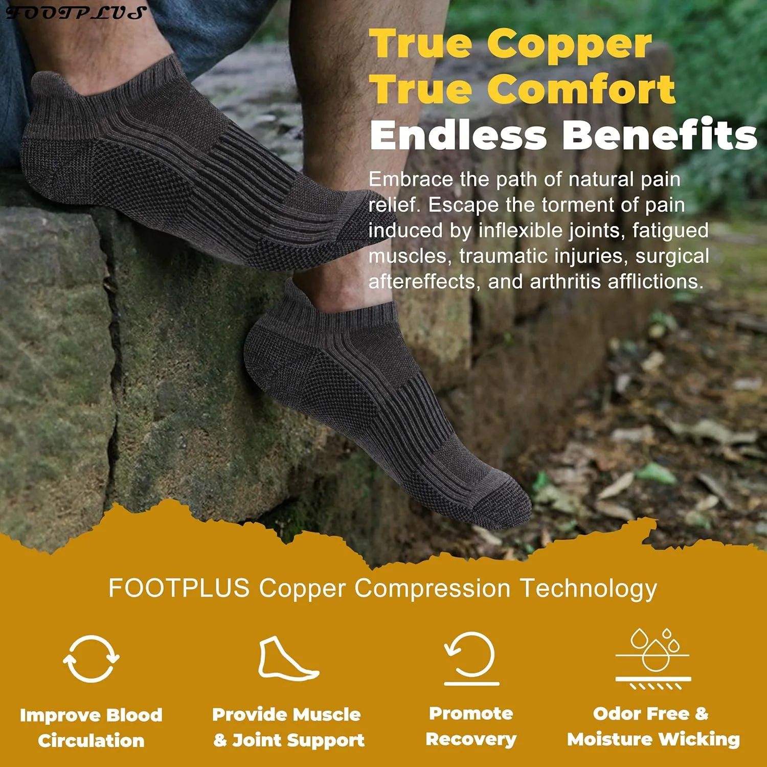 FOOTPLUS Copper Compression Socks,Unisex Cushioned Sole Arch Support Athletic Ankle/Crew Running Hiking Socks