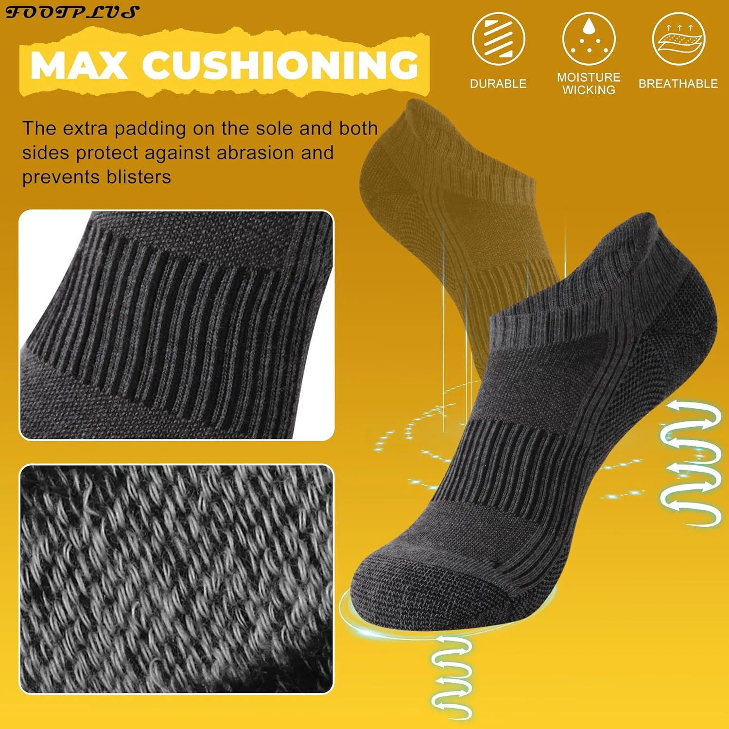 FOOTPLUS Copper Compression Socks,Unisex Cushioned Sole Arch Support Athletic Ankle/Crew Running Hiking Socks
