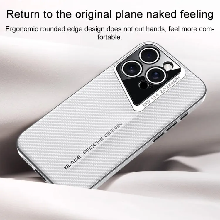 For iPhone 13 Carbon Fiber Texture PC Phone Case(White)