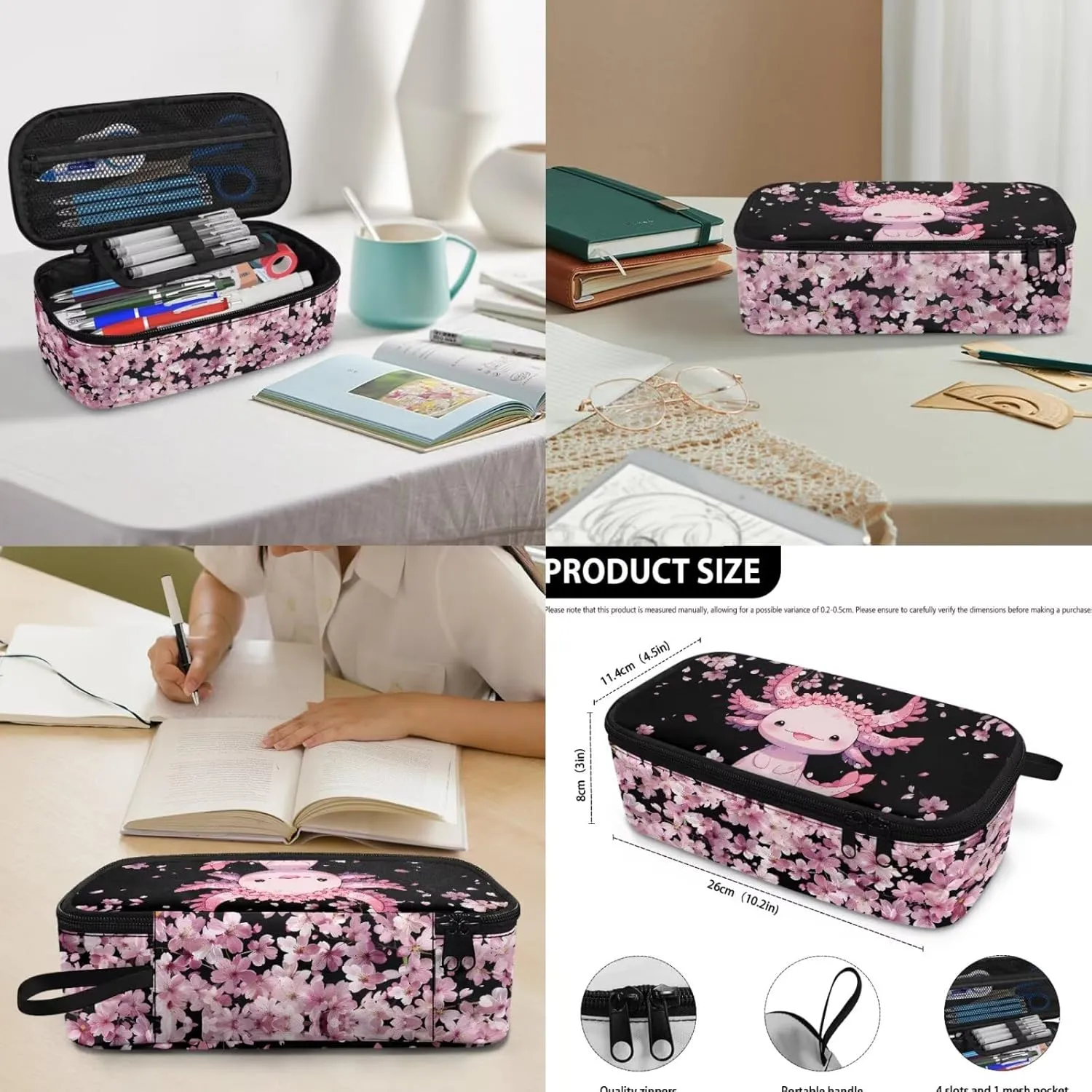 FOR U DESIGNS Cute Axolotl Backpack for Girls 4 in 1 Bookbag and Lunch Box Set Kawaii School Bag with Water Bottle Holder Lightweight Mochilas Para Niños