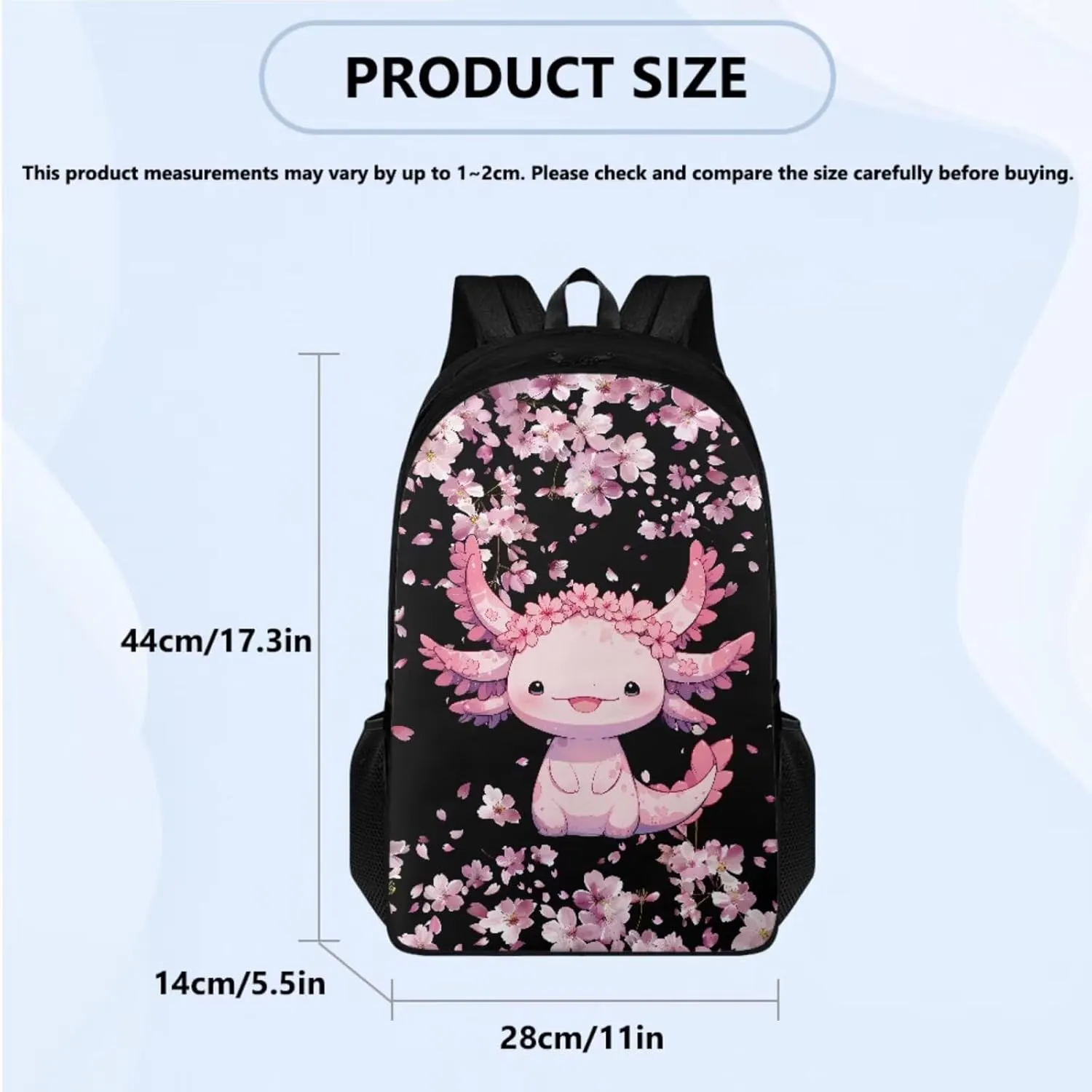 FOR U DESIGNS Cute Axolotl Backpack for Girls 4 in 1 Bookbag and Lunch Box Set Kawaii School Bag with Water Bottle Holder Lightweight Mochilas Para Niños