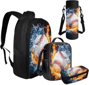FOR U DESIGNS Youth Baseball Backpack for Boys 8-12 Large Capacity Bookbag Set with Lunch Box Cool Middle School Book Bags 6th Grade Boys Lightweight Travel Rucksack