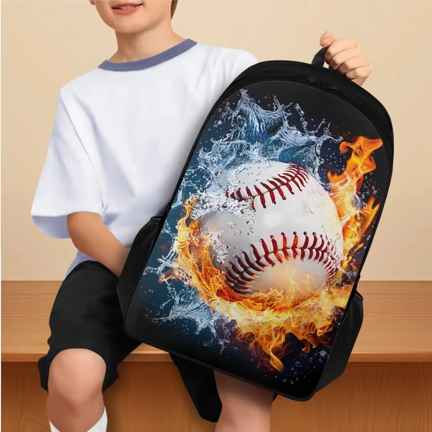 FOR U DESIGNS Youth Baseball Backpack for Boys 8-12 Large Capacity Bookbag Set with Lunch Box Cool Middle School Book Bags 6th Grade Boys Lightweight Travel Rucksack
