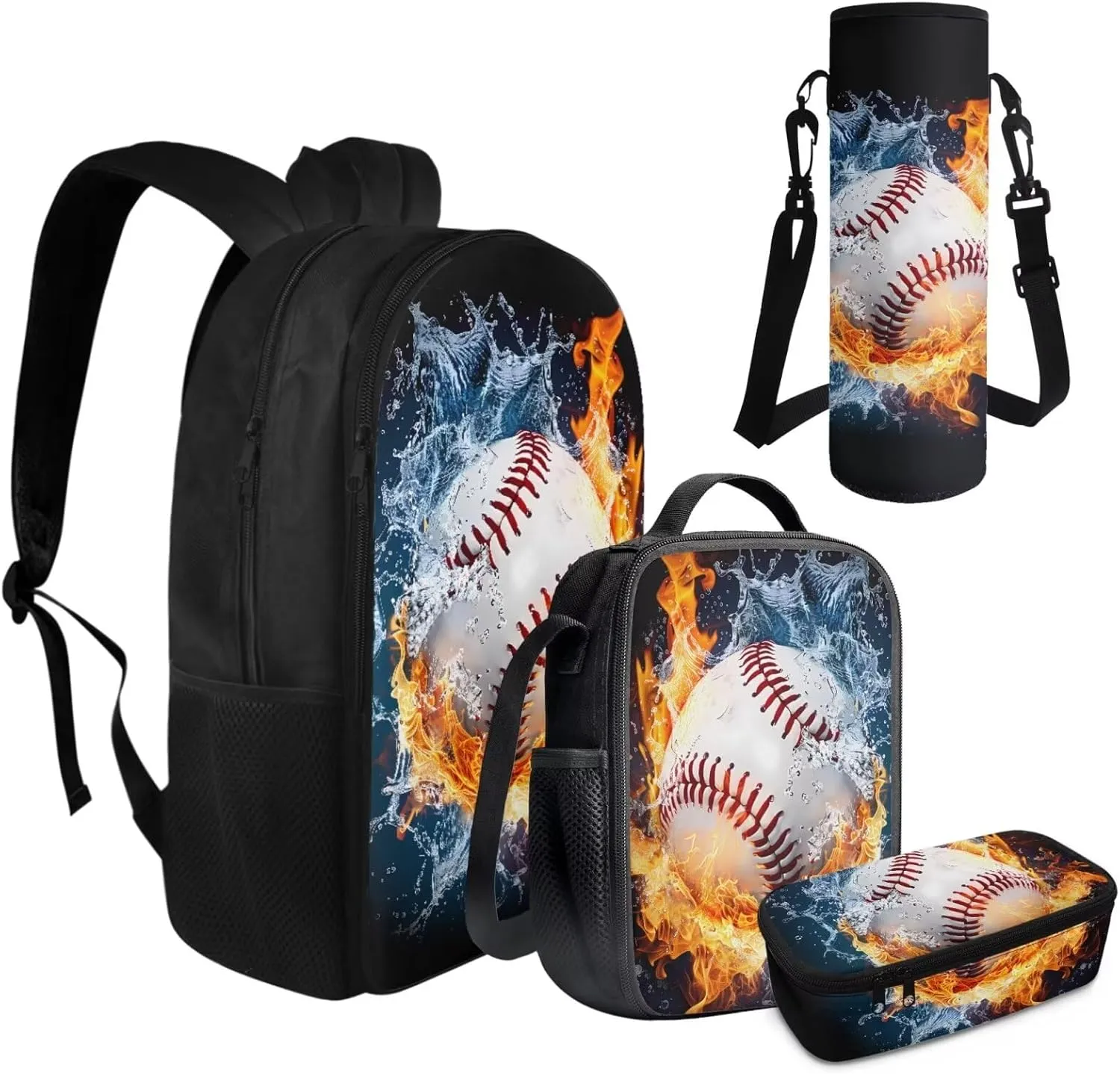 FOR U DESIGNS Youth Baseball Backpack for Boys 8-12 Large Capacity Bookbag Set with Lunch Box Cool Middle School Book Bags 6th Grade Boys Lightweight Travel Rucksack