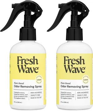 Fresh Wave Lemon Odor Eliminator Spray & Air Freshener, 8 oz., Pack of 2 - Odor Absorbers for Home, Safer Odor Relief, Natural Plant-Based Odor Eliminator, For Furniture, Fabrics & Trash