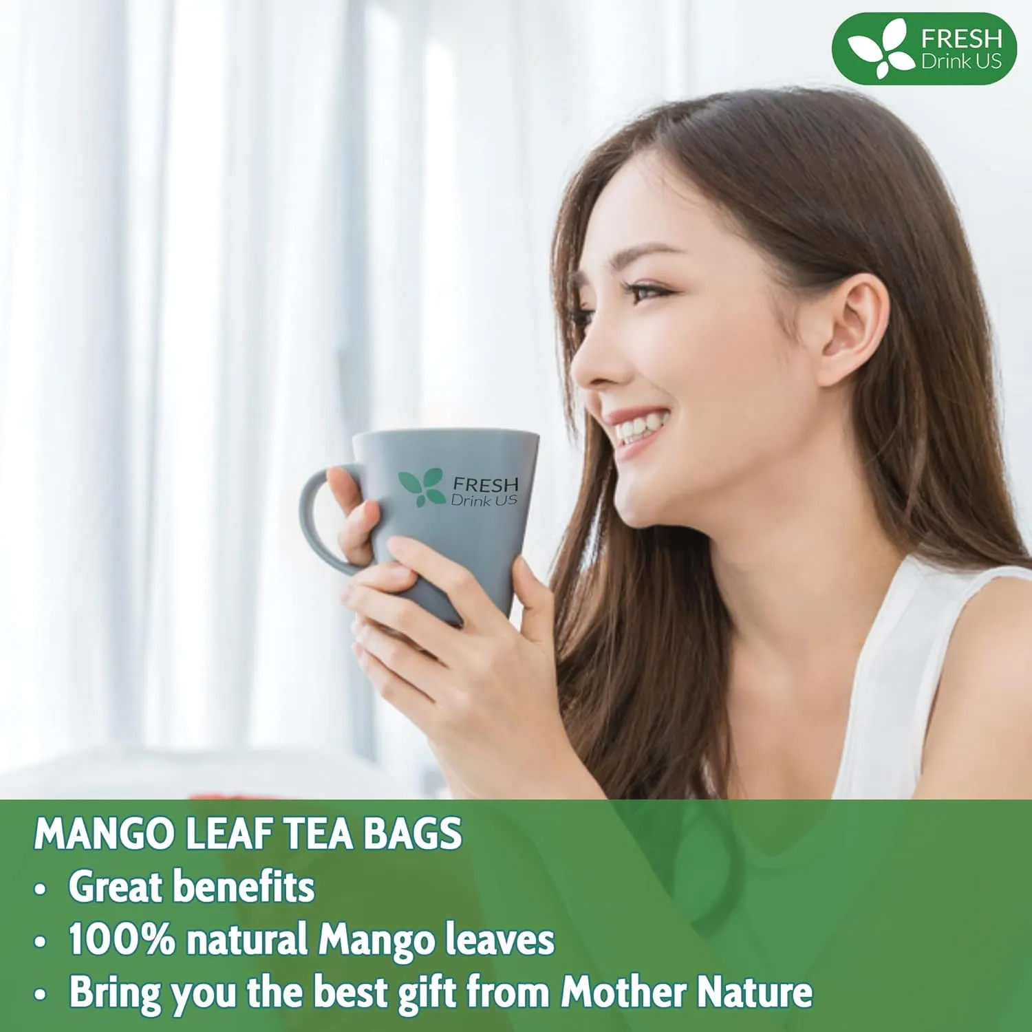 FreshDrinkUS, Premium 100 Mango Leaf Tea Bags, 100% Natural& Pure from Mango Leaves. Loose Leaf Mango Herbal Tea. Mango Leaf Tea. No Sugar, No Caffeine, No Gluten, Vegan.