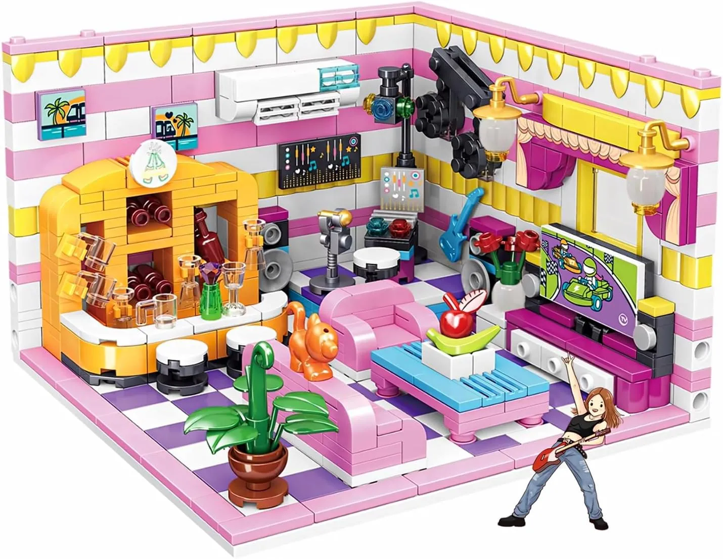 Friend Modern House for Girls Building Block Set, 623 PCS Living Room Playhouse Micro Bricks Kit, Small People Friendhip Apartment, Gift for Adults & Kids Ages 6  (Living Room)