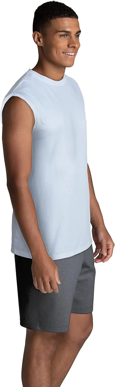 Fruit of the Loom Men's EverSoft Cotton Sleeveless Moisture Wicking T-Shirts with Odor Control
