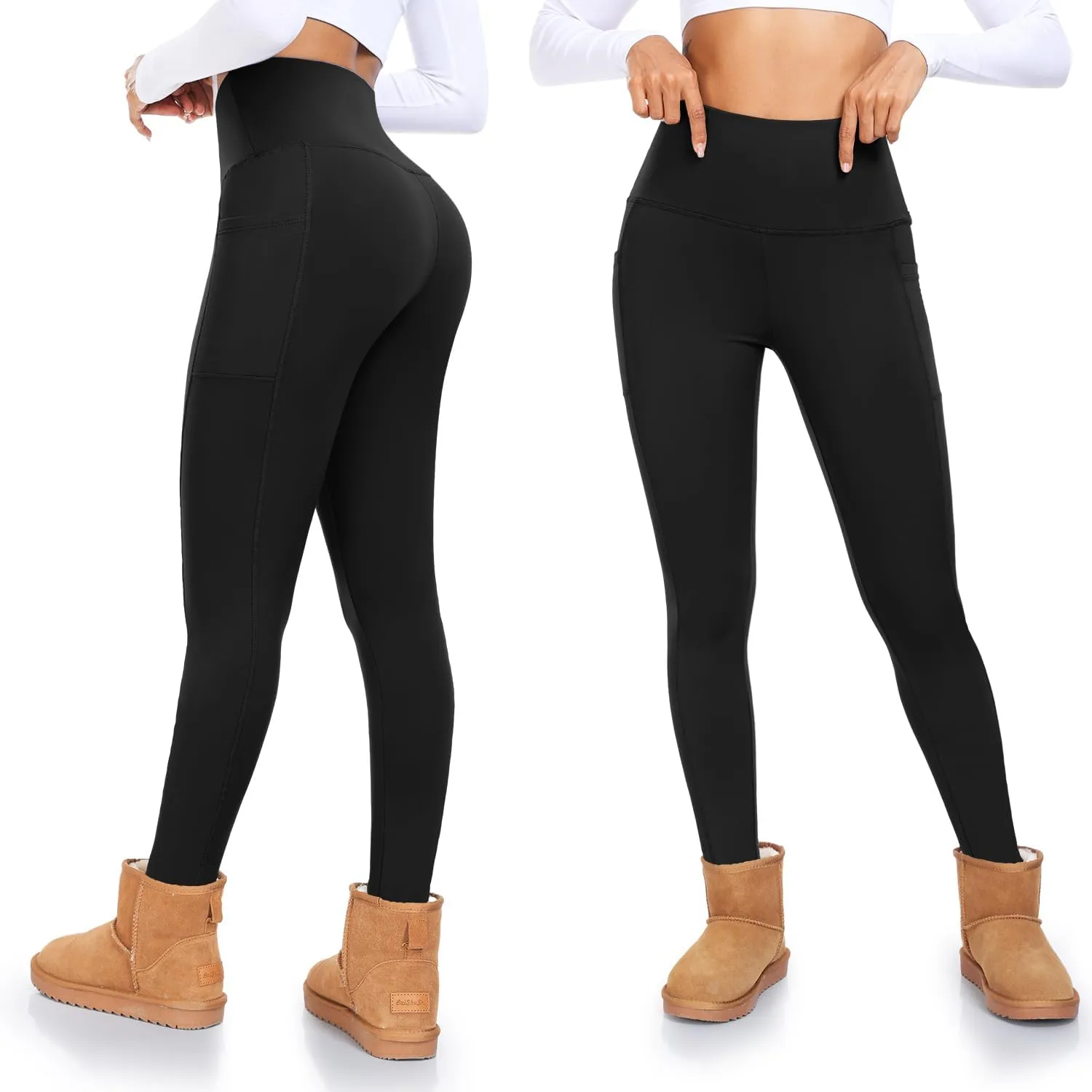 FULLSOFT 4 Pack Fleece Lined Leggings with Pockets for Women High Waisted Thermal Winter Warm Yoga Pants for Workout Running