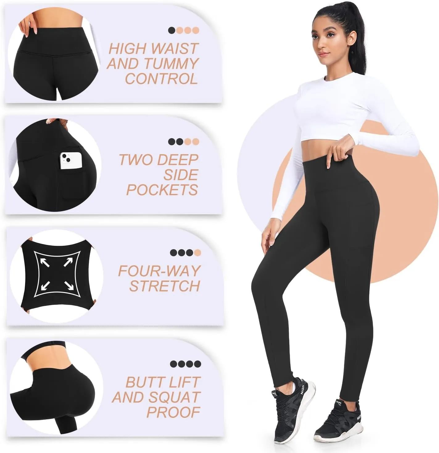 FULLSOFT 4 Pack Fleece Lined Leggings with Pockets for Women High Waisted Thermal Winter Warm Yoga Pants for Workout Running