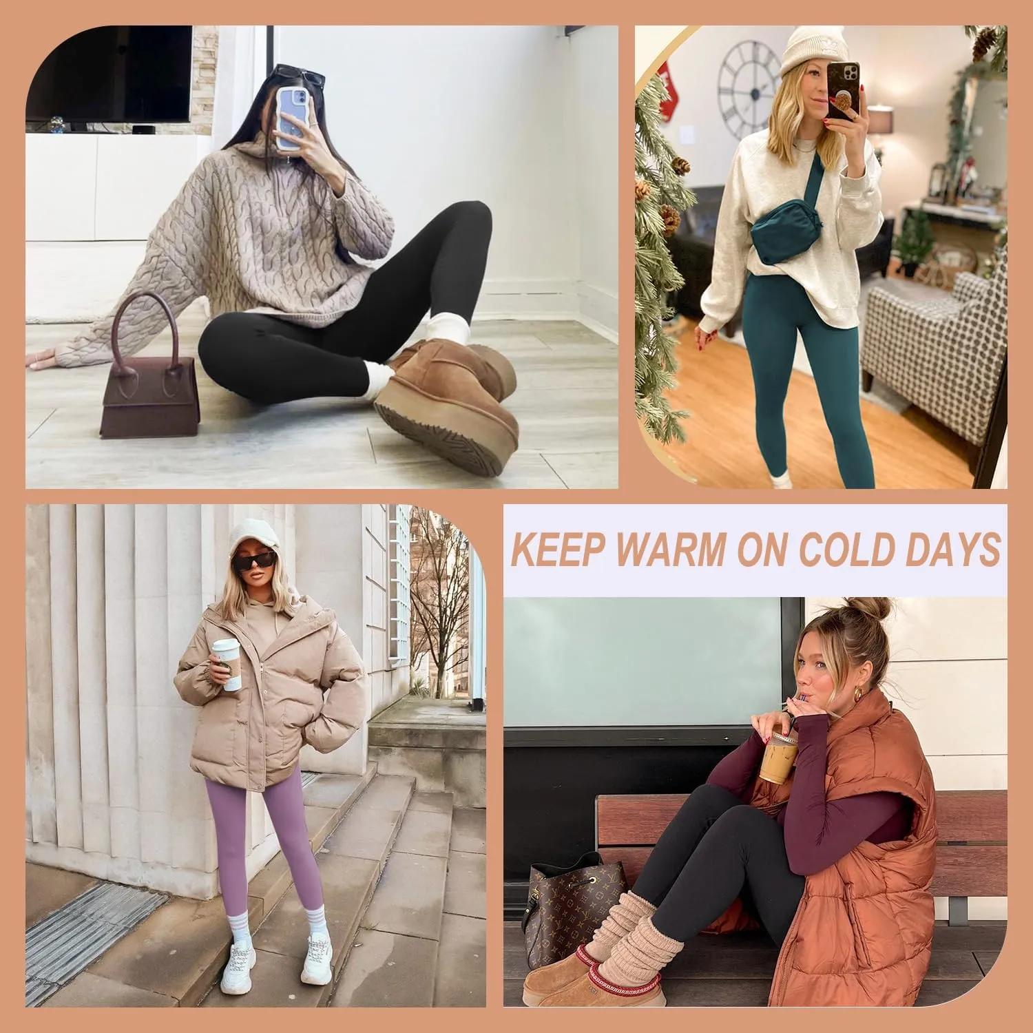 FULLSOFT 4 Pack Fleece Lined Leggings with Pockets for Women High Waisted Thermal Winter Warm Yoga Pants for Workout Running