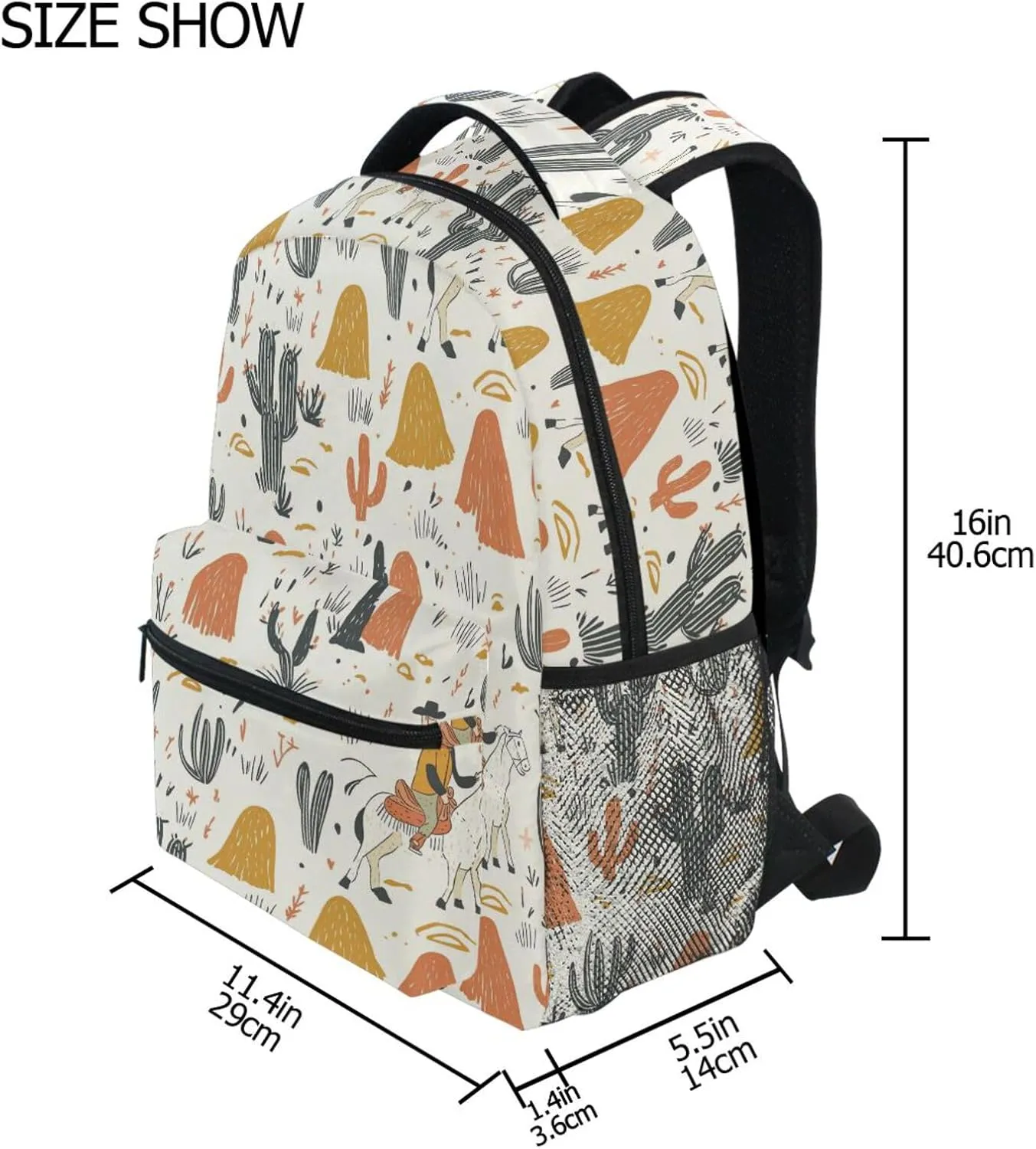 Fun Backpack for Teenager Fashion Laptop Bookbag with Chest Strap Gift Men & Women Western Cowboy Boho Cactus Cowboy Vast Wilderness