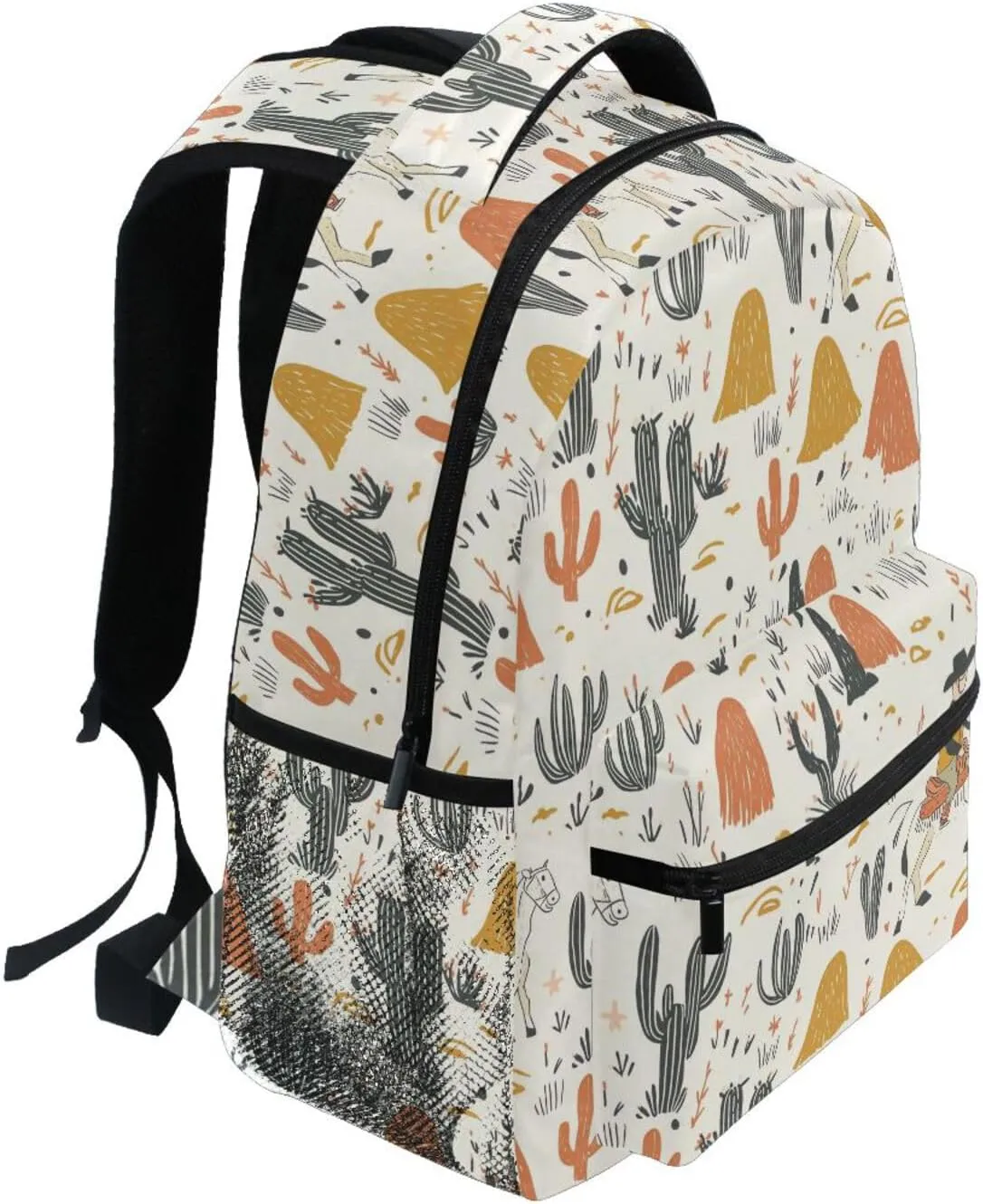 Fun Backpack for Teenager Fashion Laptop Bookbag with Chest Strap Gift Men & Women Western Cowboy Boho Cactus Cowboy Vast Wilderness
