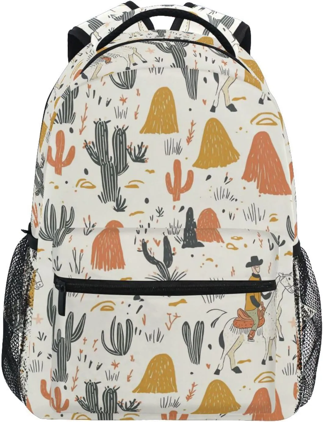 Fun Backpack for Teenager Fashion Laptop Bookbag with Chest Strap Gift Men & Women Western Cowboy Boho Cactus Cowboy Vast Wilderness