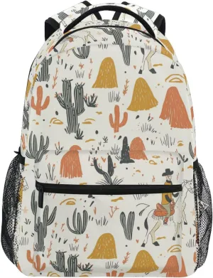 Fun Backpack for Teenager Fashion Laptop Bookbag with Chest Strap Gift Men & Women Western Cowboy Boho Cactus Cowboy Vast Wilderness