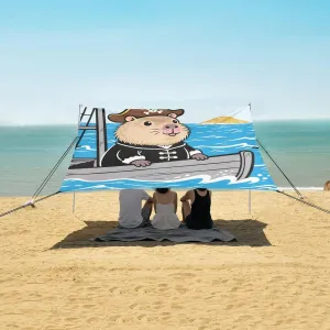 Funny Capybara Pirate Beach Canopy Tent Anti-UV & Wind Resistant, Camping Sun Shelter Easy Setup Portable,Outdoor Shade Tents with Sandbags,Sand Shovels,Ground Pegs & Stability Poles