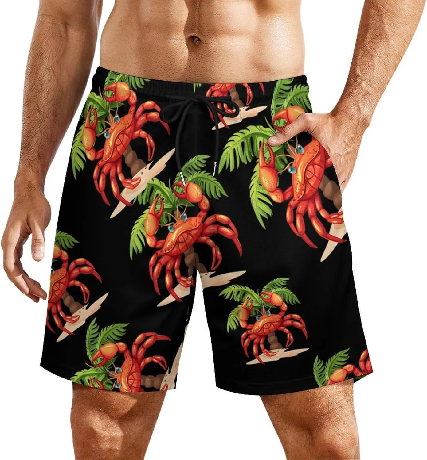 Funny Crab Men's Swim Trunks Quick Dry Board Shorts Swimwear Beach Shorts with Compression Liner