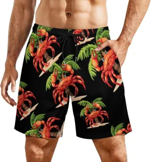Funny Crab Men's Swim Trunks Quick Dry Board Shorts Swimwear Beach Shorts with Compression Liner