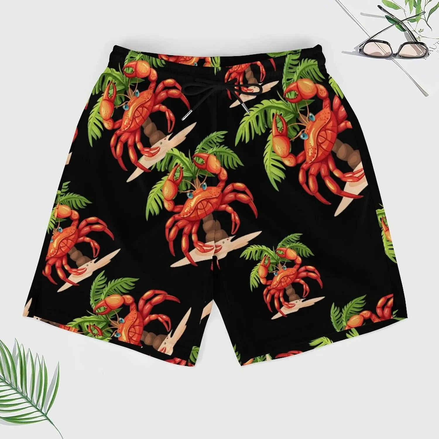 Funny Crab Men's Swim Trunks Quick Dry Board Shorts Swimwear Beach Shorts with Compression Liner
