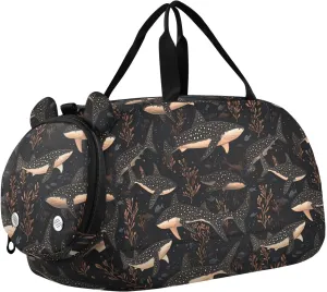 Funny Whale fish sea Rose Black Girl's Gym Duffel Bag with Shoes Compartment Lightweight Personal Item Travel Bag for Travel, Swimming, Dance, Ballet bolsa de para mujer