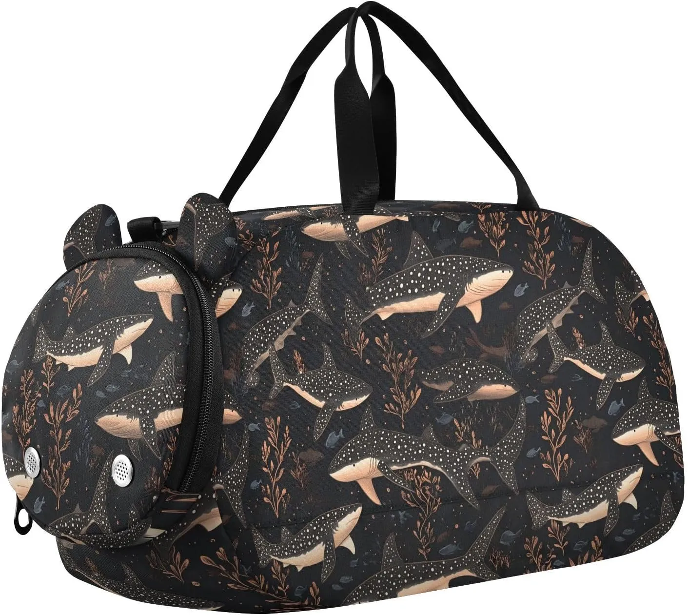 Funny Whale fish sea Rose Black Girl's Gym Duffel Bag with Shoes Compartment Lightweight Personal Item Travel Bag for Travel, Swimming, Dance, Ballet bolsa de para mujer
