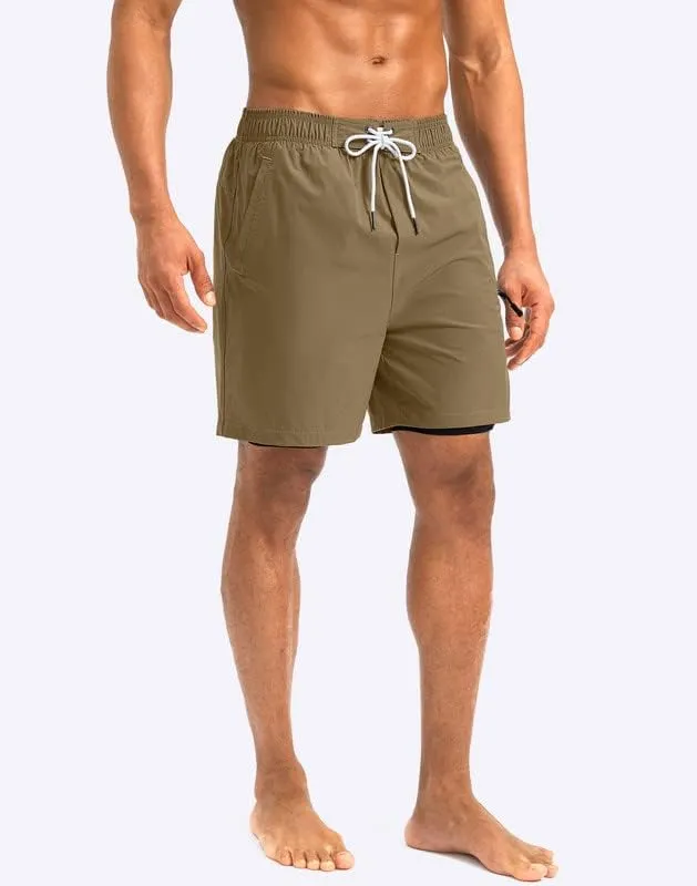 G Gradual Mens Swim Trunks with Compression Liner 5 inch Inseam Quick Dry Bathing Suits with Zipper Pocket-No Thigh Chafing